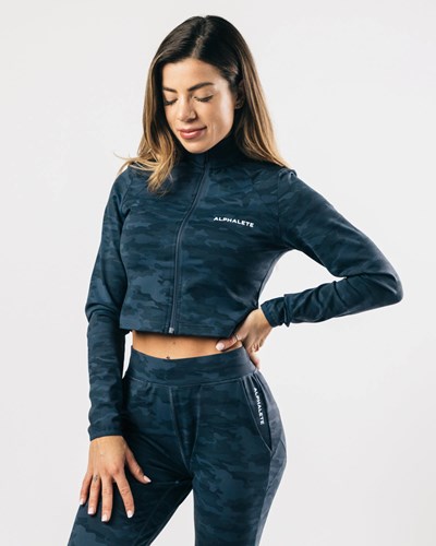 Alphalete 4-Way Stretch Tracking Jacket Tmavo Námornícka Modrá Maskacove | 859-NKWCTH