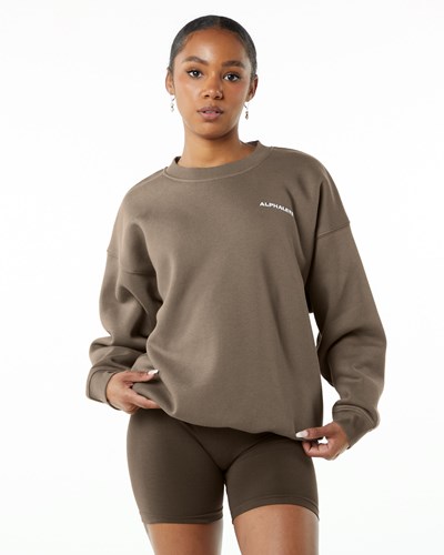 Alphalete Brushed Fleece Crewneck Svetrove Saty Mocha | 297-XRWIAC