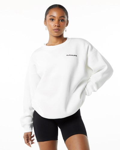 Alphalete Brushed Fleece Crewneck Svetrove Saty Biele | 730-COPMJE