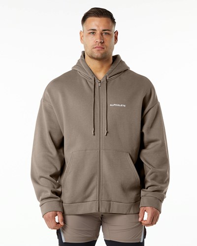 Alphalete Brushed Fleece Full-Zip Hoodie Mocha | 042-RTQIDC