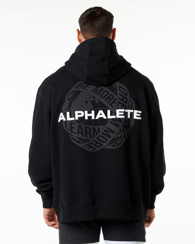 Alphalete Brushed Fleece Grafika Hoodie Čierne | 269-HAIOMR