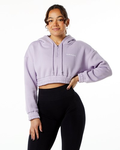 Alphalete Brushed Fleece Half-Zip Crop Hoodie Misty Lilac | 721-EAGZDK