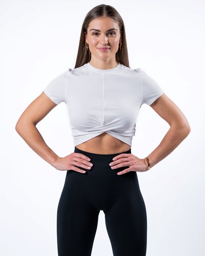 Alphalete Cropped Premium Kratke Sleeve Biele | 413-QLMFDJ