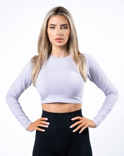 Alphalete Cropped Premium Long Sleeve Lilac Haze | 104-QLBIED