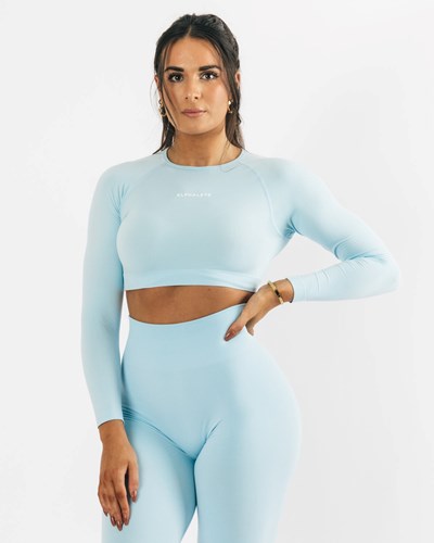 Alphalete Cropped Seamless Long Sleeve Modre | 068-CJNOZK