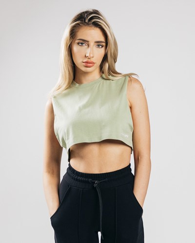 Alphalete Heavy Bavlnene Cropped Cutoff Matcha | 431-OWBCTH