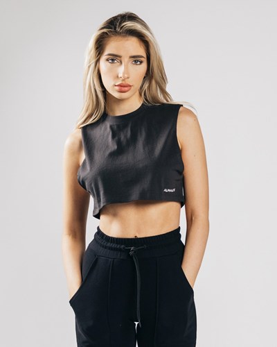 Alphalete Heavy Bavlnene Cropped Cutoff Čierne | 682-KZXTBJ