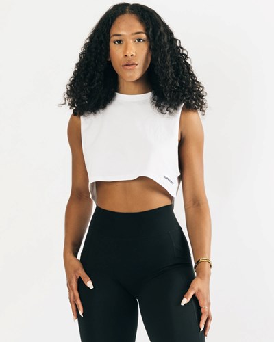 Alphalete Heavy Bavlnene Cropped Cutoff Biele | 821-LVSYXH