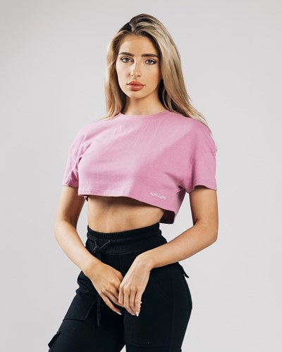 Alphalete Heavy Bavlnene Dropped Shoulder Crop Ruzove | 196-WJXACR