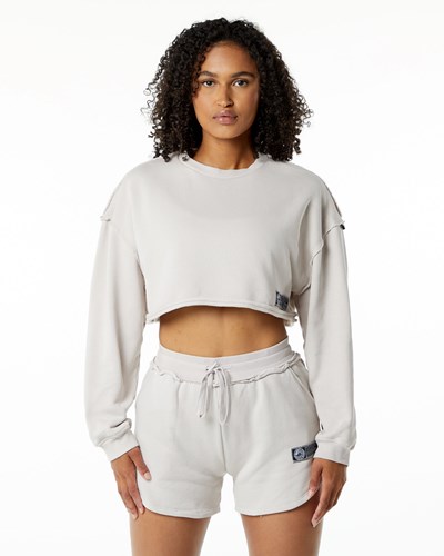 Alphalete Heavyweight Washed Terry Crop Pullover Moonstone | 672-FMCSOI