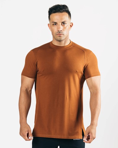 Alphalete High-Neck Premium Kratke Sleeve Mahogany | 179-QGOELA