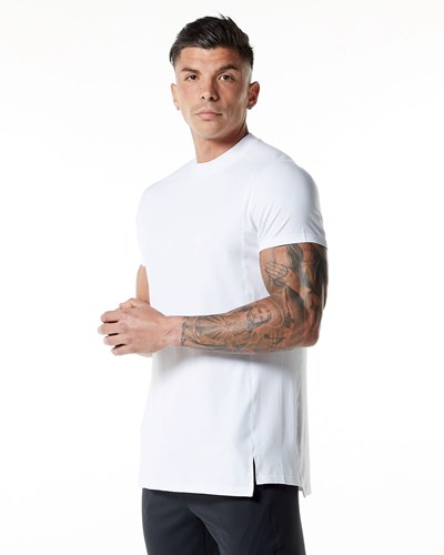 Alphalete High-Neck Premium Kratke Sleeve Tee Biele | 358-JTKLAG