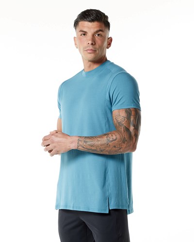 Alphalete High-Neck Premium Kratke Sleeve Tee Modre | 729-HROZVF