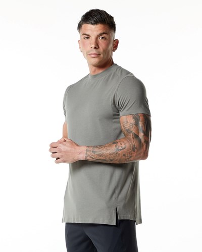 Alphalete High-Neck Premium Kratke Sleeve Tee Siva | 789-CRZDYW