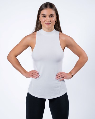 Alphalete High-Neck Premium Tank Biele | 735-BHJIXG