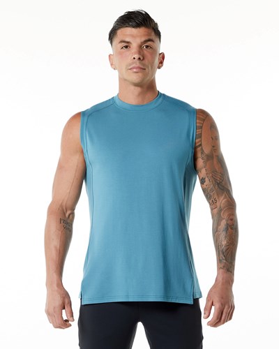 Alphalete High-Neck Premium Tank Modre | 608-YLBIQG