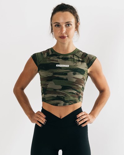 Alphalete High Performance Kratke Sleeve Crop Tee Olivovo Zelená Maskacove | 745-GODHCV