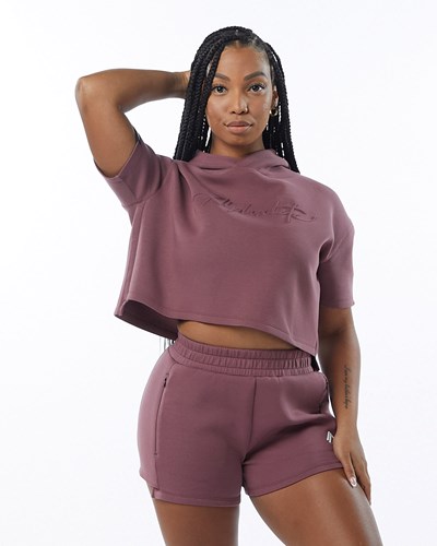 Alphalete Interlock Knit Crop Hoodie Mauve | 425-JSBKCO