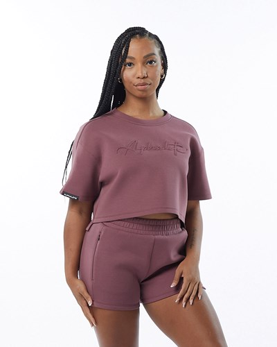 Alphalete Interlock Knit Crop Pullover Mauve | 734-UKGSON