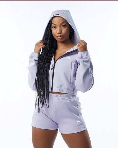 Alphalete Interlock Knit Crop-Zip Hoodie Lilac | 016-YJUETO