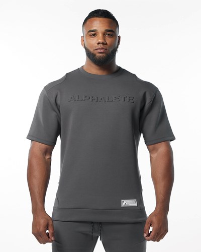 Alphalete Interlock Knit Pullover Charcoal | 312-YZMHUK