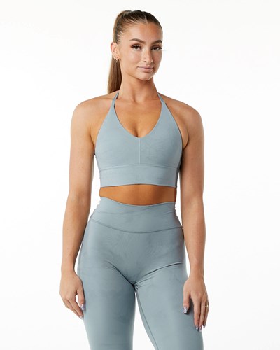 Alphalete Medium-Impact Luxury Sports Bra Washed Denim | 480-CBOVFN