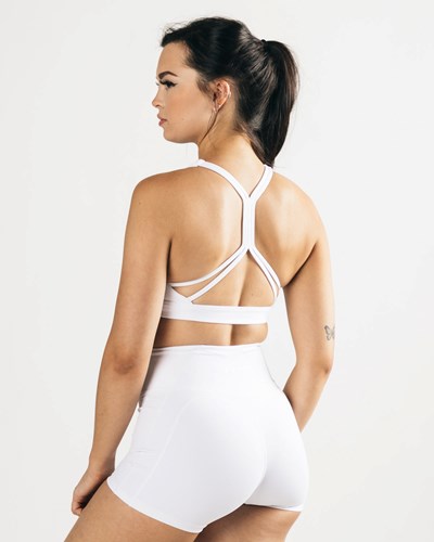 Alphalete Medium-Support Remienkove Open Back Sports Bra Biele | 275-TNLMDB