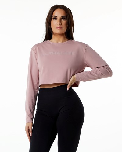 Alphalete Oversized Performance Long Sleeve Crop Mauve | 031-IKVEMO