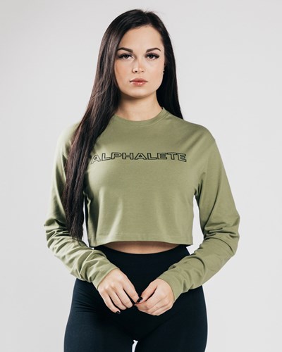 Alphalete Oversized Performance Long Sleeve Crop Zelene | 408-NJGMTX