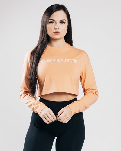 Alphalete Oversized Performance Long Sleeve Crop Oranžové | 748-NVQAXK