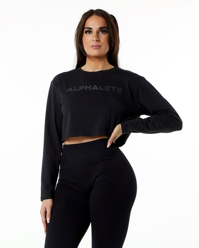 Alphalete Oversized Performance Long Sleeve Crop Blackout | 876-WGSVIL