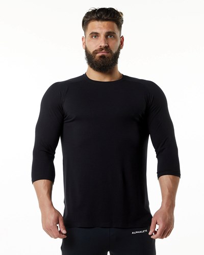 Alphalete Premium 3/4 Sleeve Tee Čierne | 352-EGDNYK