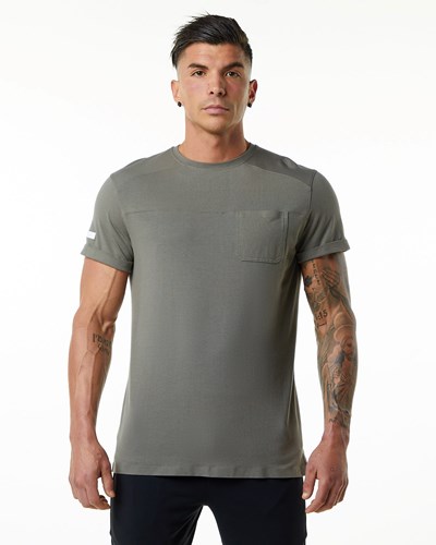 Alphalete Premium Kratke Sleeve Pocket Tee Siva | 014-OJSNHT