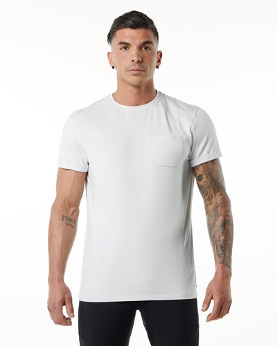 Alphalete Premium Kratke Sleeve Pocket Tee Biele | 053-IYNZVF