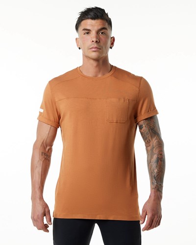 Alphalete Premium Kratke Sleeve Pocket Tee Camel | 053-QIGCWF