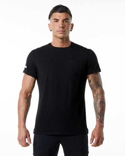 Alphalete Premium Kratke Sleeve Pocket Tee Čierne | 089-ATMIYX