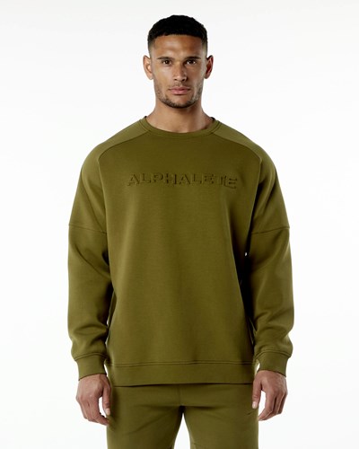 Alphalete Relaxed Interlock Knit Pullover Moss | 071-HZWUAD