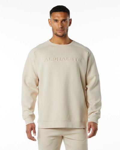 Alphalete Relaxed Interlock Knit Pullover Vanilla | 715-BJARMD