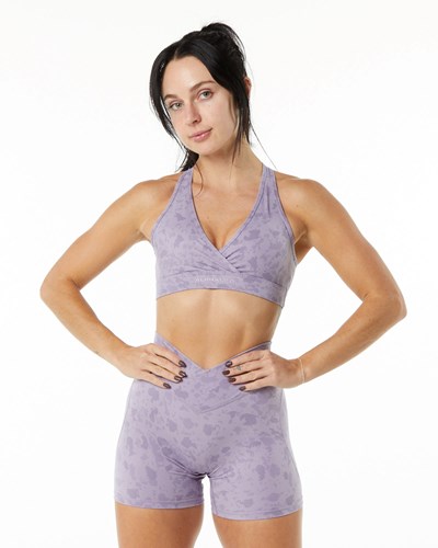 Alphalete Single Brushed Bra Pebble Print Misty Lilac | 594-YBNXFS