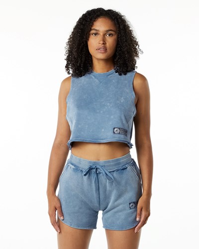 Alphalete Stredne-Weight Washed Terry Crop Cutoff Modre | 754-IONGTZ