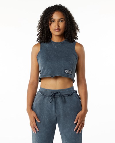 Alphalete Stredne-Weight Washed Terry Crop Cutoff Modre | 946-LBKSXP