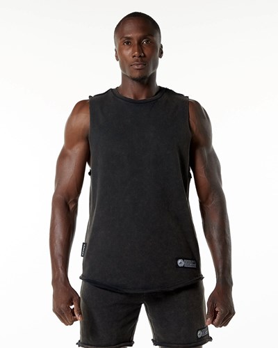 Alphalete Stredne-Weight Washed Terry Cutoff Onyx | 031-DKOWXB