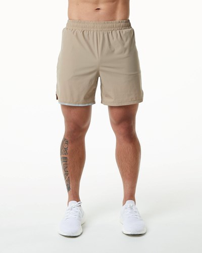 Alphalete Woven 4-Way Stretch 5" Kratke Tan | 807-UVFQIW