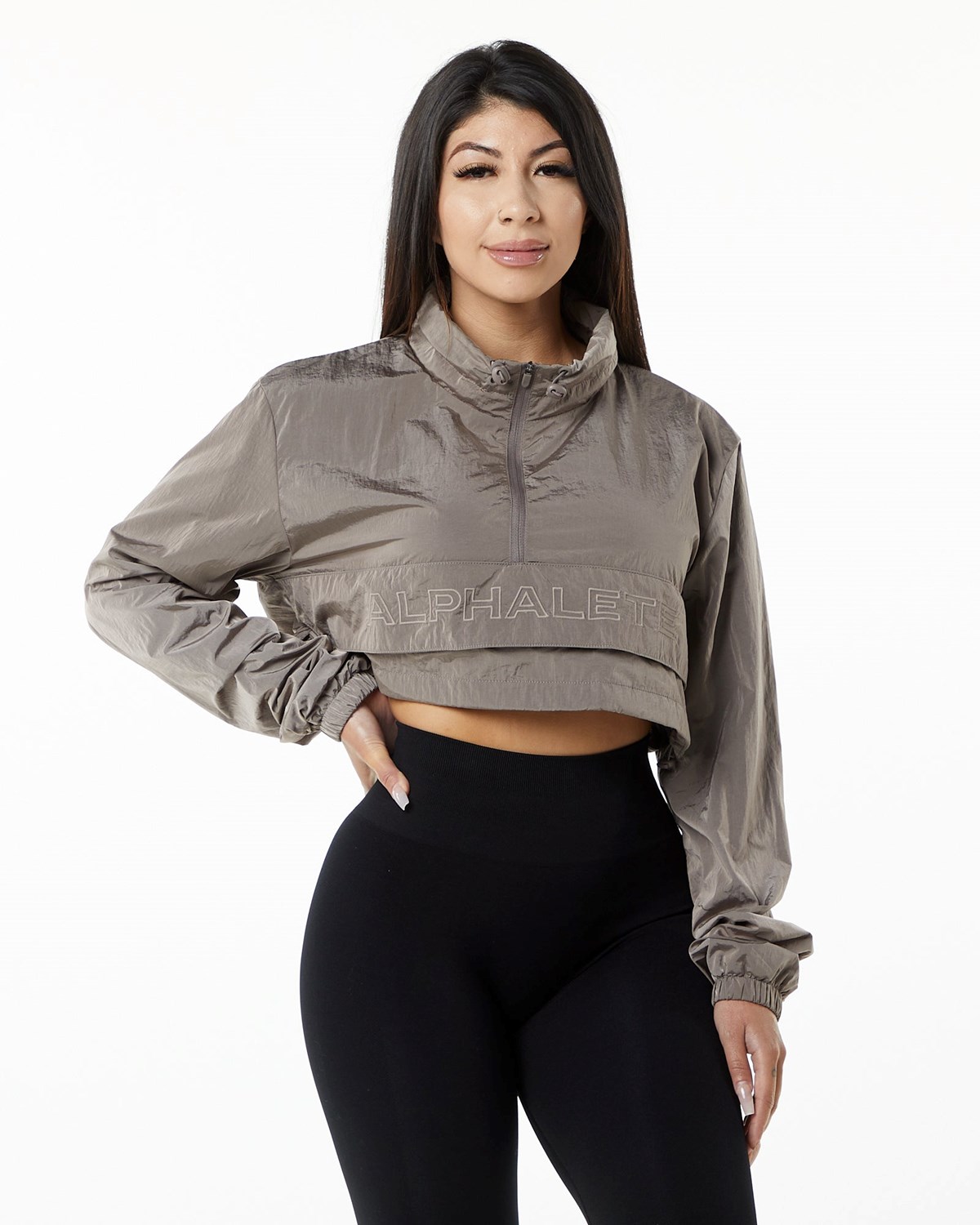 Alphalete All-Purpose Crop Jacket Hnede | 208-MQUBAY