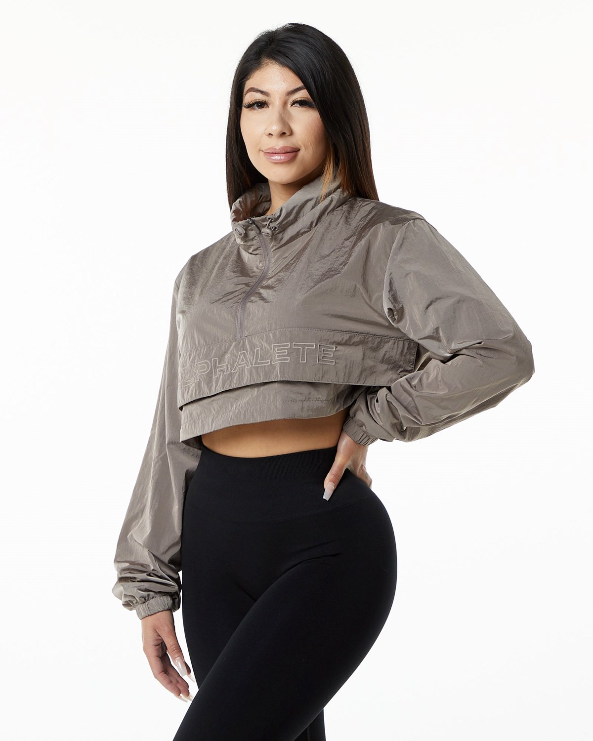 Alphalete All-Purpose Crop Jacket Hnede | 208-MQUBAY