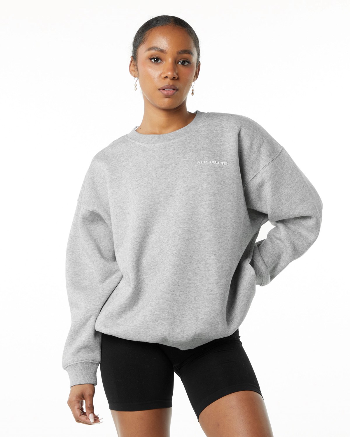 Alphalete Brushed Fleece Crewneck Svetrove Saty Siva | 153-PRDLNV