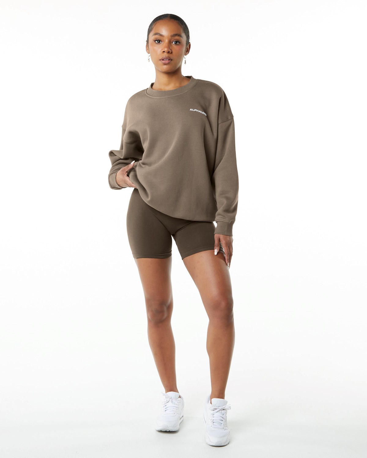 Alphalete Brushed Fleece Crewneck Svetrove Saty Mocha | 297-XRWIAC