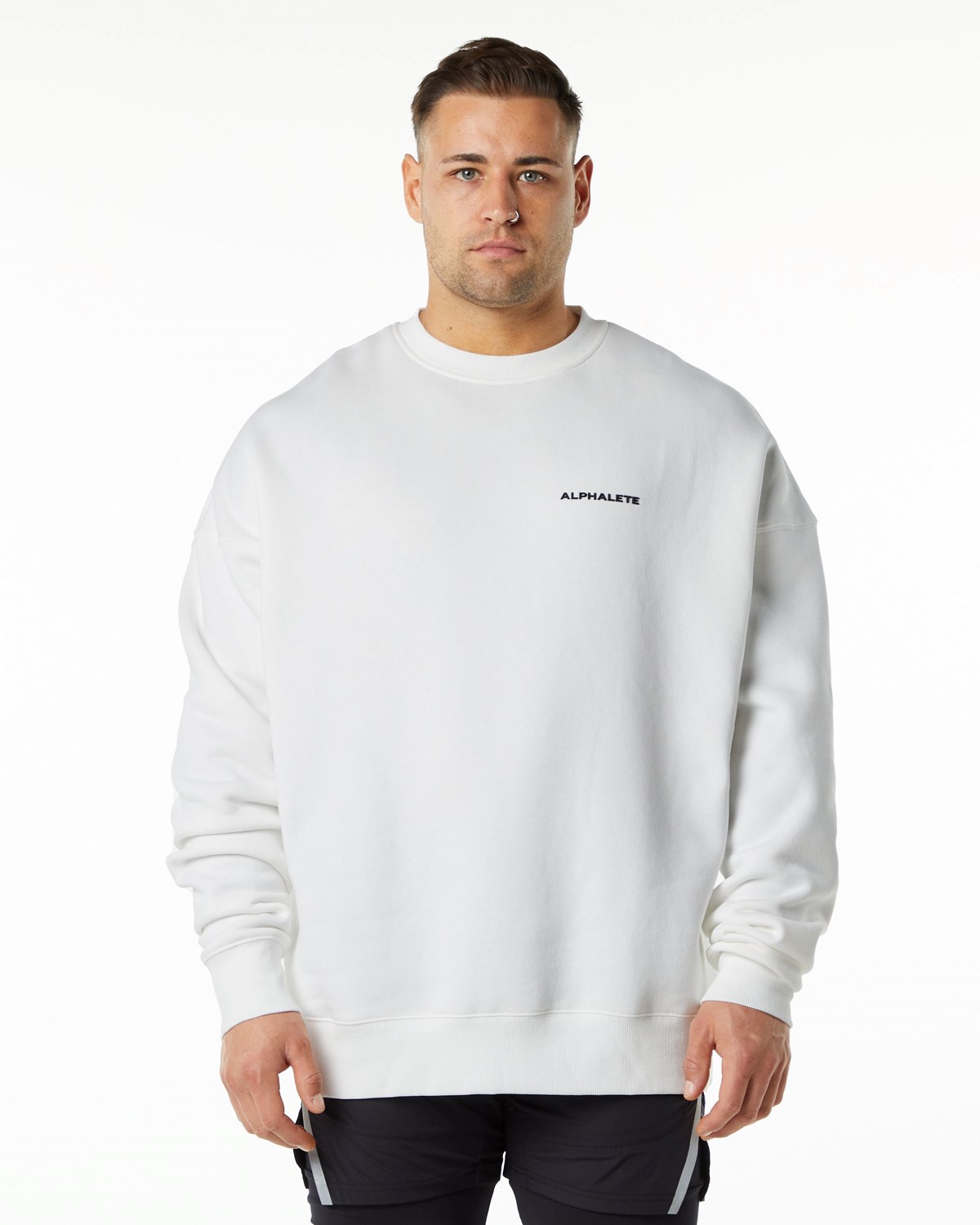 Alphalete Brushed Fleece Crewneck Svetrove Saty Biele | 462-BQGVKZ