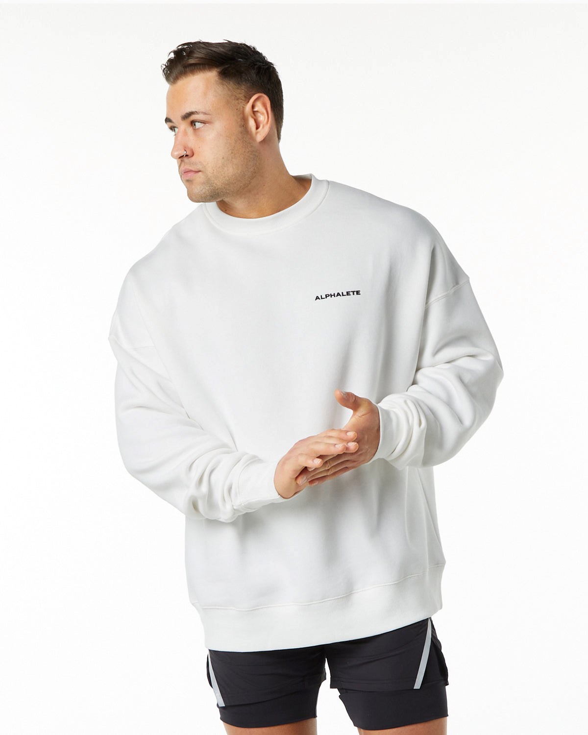 Alphalete Brushed Fleece Crewneck Svetrove Saty Biele | 462-BQGVKZ