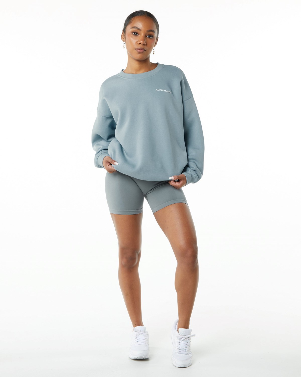 Alphalete Brushed Fleece Crewneck Svetrove Saty Modre | 624-TDRLWM